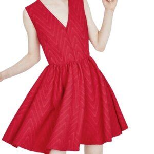 Maje Radiale Chevron Sleeveless V-Neck Fit & Flare Mini Dress in Red Size M